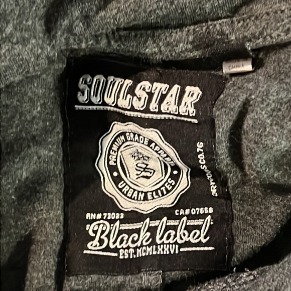 2/$14 💀 | Grunge Short Sleeve Hoodie | Grey | Black Label | Men’s Small - Picture 4 of 4